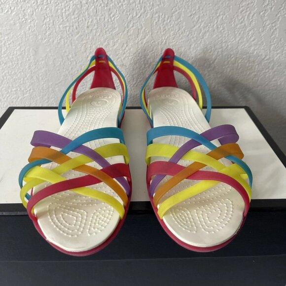 Crocs Isabella Huarache Flat Sandals Rainbow Multicolor Strappy Women's 11 US - Picture 1 of 9